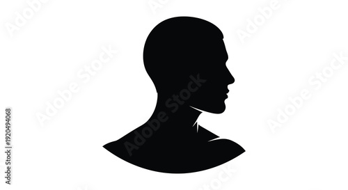 A stark black profile of a human head and neck is presented against a plain white background a striking silhouette