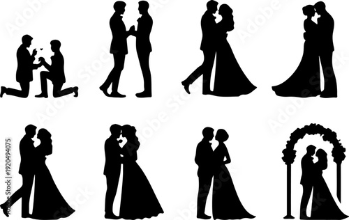 Romantic Couple Silhouette Collection Vector Set