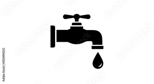 Leaking Faucet with Dripping Water Drop Icon.