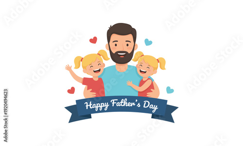 Father carrying his happy daughter on shoulders. Enjoying a tender family moment for father's day celebration. Depicted in a charming flat style illustration