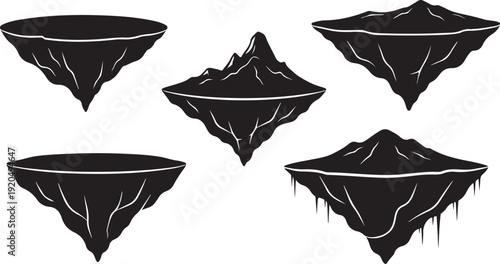 Black Silhouette Mountain Ranges with White Lines Isolated