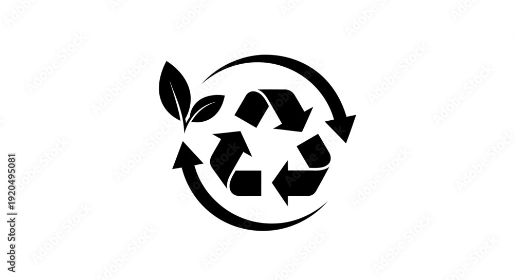 Obraz premium Recycling Symbol with Arrows and Leaf.