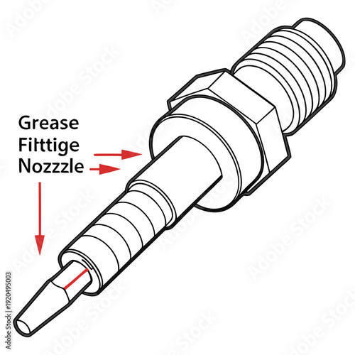 Isometric Vector Illustration of a Grease Fitting Nipple, Essential Component for Lubrication Systems and Machine Maintenance