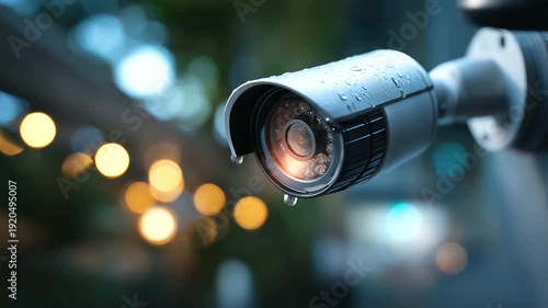 IP CCTV camera installation with waterproof cover heavily defocused background home security system concept setup surveillance equipment protection monitoring technology