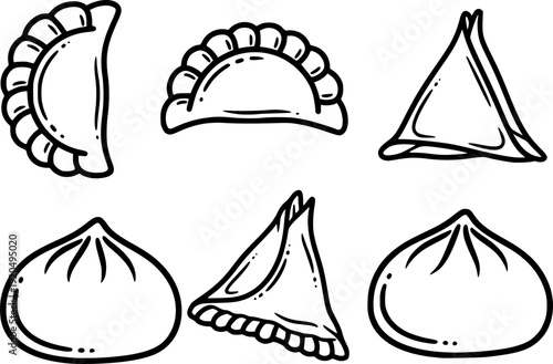 Different dumpling shapes hand drawn doodle icon set
