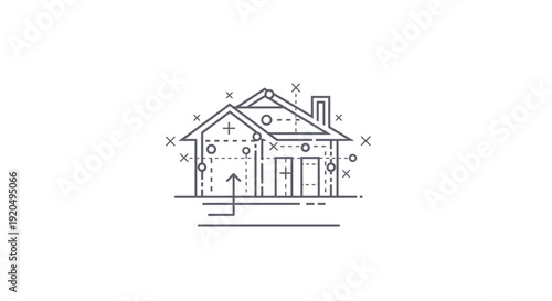 Line art illustration of a smart home system with interconnected devices and energy flow.