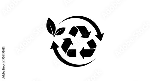 Recycling Symbol with Arrows and Leaf.
