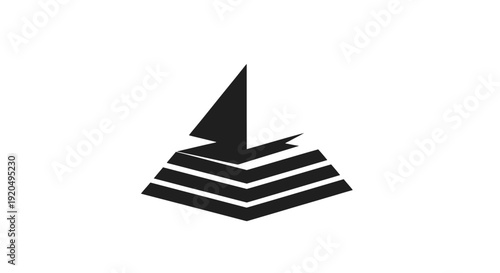 A minimalist black and white logo featuring a stylized open book with a triangular sail-like shape emerging from its pages, symbolizing knowledge and exploration.