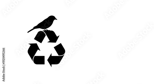 Recycling Symbol with Bird Silhouette Icon.
