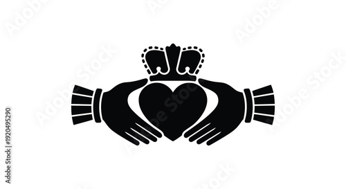 A striking black graphic depicts a traditional claddagh symbol of love loyalty and friendship a silhouette high quality professional