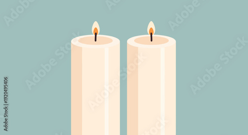 Two lit candles on a plain blue background, symbolizing remembrance or hope