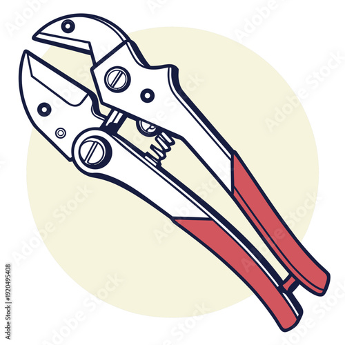 Sharp Pruning Shears with Red Handles, a Detailed Line Art Vector Illustration of a Hand Tool for Gardening and Landscaping Tasks