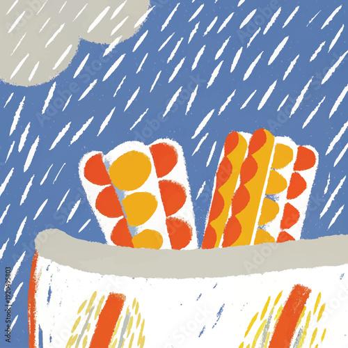 A summer holiday vector illustration featuring a human footprint pattern and flip flop shoe design printed on the beach sand as a symbolic seasonal art sign