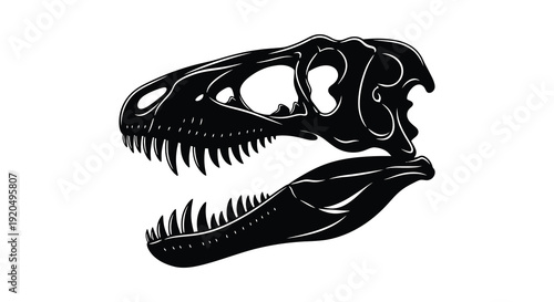 A striking black depiction of a dinosaur skull showcasing sharp teeth and bone structure silhouette high quality professional detailed