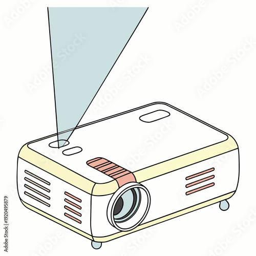 Line Art Vector Illustration of a Multimedia Video Projector Casting a Light Beam