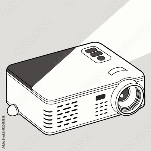Line Art Vector Illustration of a Modern Multimedia Video Projector on a Gray Background