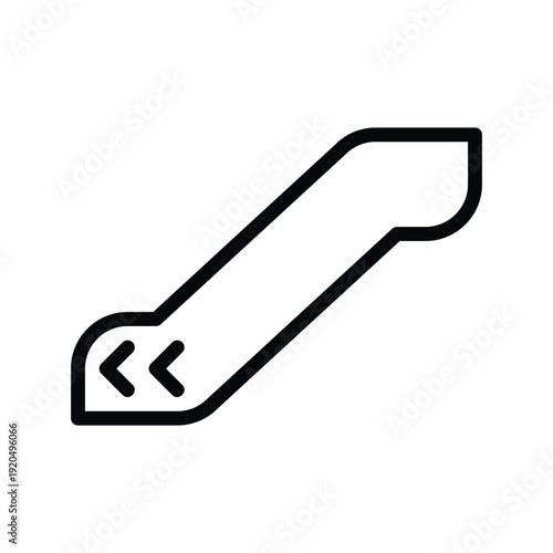 A minimalist line art icon representing an escalator, with arrows indicating downward movement. Aviation Single Line Icon.