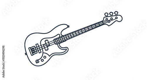 Simple Line Drawing of Electric Bass Guitar.
