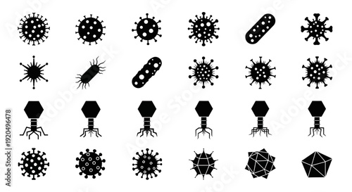 Virus and Bacteria Icons Set. Microscopic Organisms