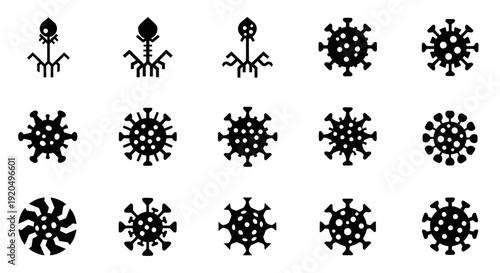 Collection of Bacteriophage and Coronavirus Icons: Science and Medical Vector Graphics