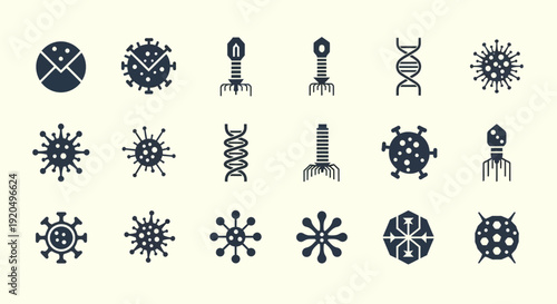 Virus and Bacteriophage Icons Set in Glyph Style