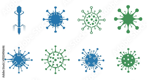 Virus and Bacteriophage Icons Set, Vector Illustration