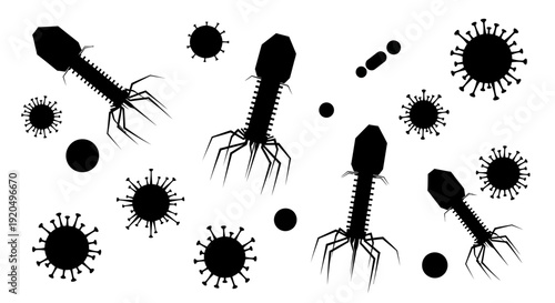 Bacteriophage Viruses and Microbes Silhouette Collection