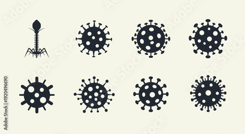 Virus and Bacteriophage Vector Icons Set