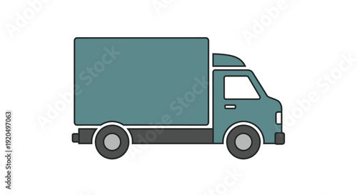 Teal Delivery Truck Side View Illustration.