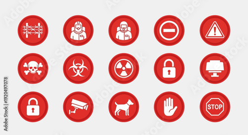 Warning Signs Set on Red Circle Background