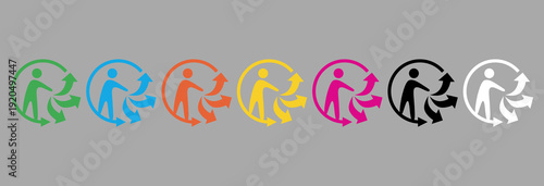 Colorful multidirectional symbols of recycling and waste management, concept of sustainable environment and human responsibility, set of ecological action icons