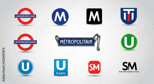 Collection of various transportation logos and symbols.