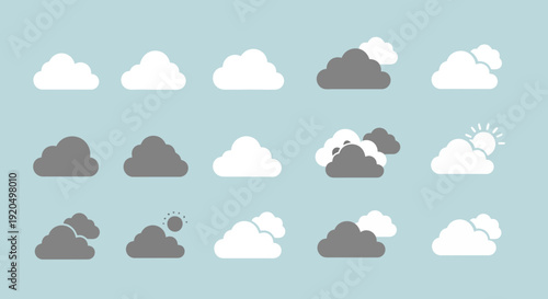 Weather Forecast: Cloud Icons Set on Blue Background