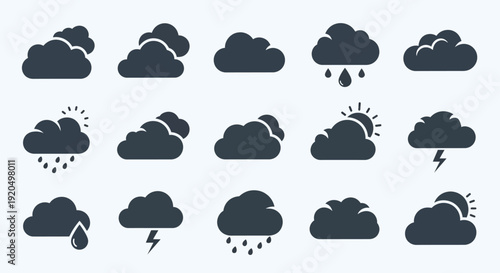 Weather Forecast Icons Set: Clouds, Rain, Sun and Lightning