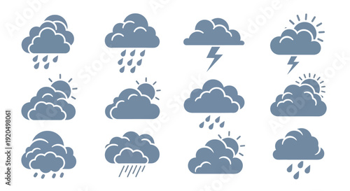 Weather Icons Set: Rainy, Stormy, Cloudy Day