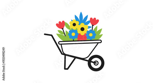 Wheelbarrow Filled with Colorful Flowers and Plants.