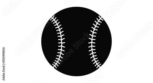 A striking black graphic depicts a baseball with detailed stitching presented as a dark silhouette high quality professional modern