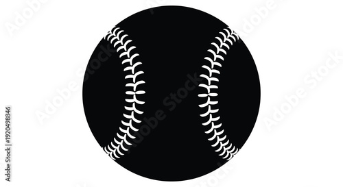 A sharply defined black silhouette of a baseball with prominent stitching details is prominently featured in this image silhouette