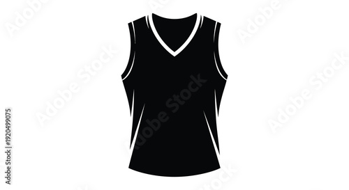 A stark black silhouette of a sleeveless v neck athletic jersey prominently displayed on a white background silhouette high quality
