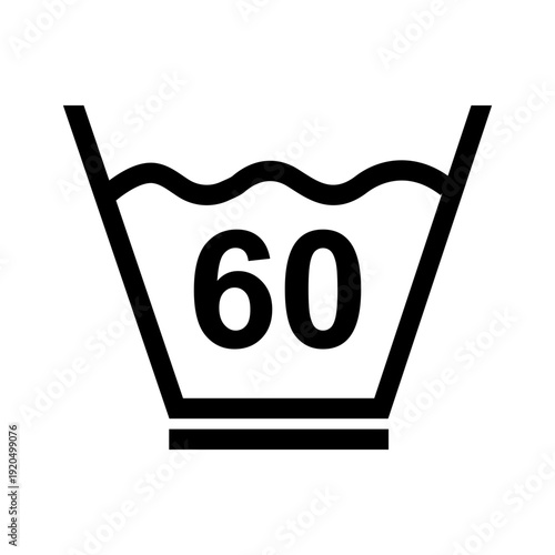 Delicate cycle or warm wash cycle. Garment labeling. Warning symbol. A basin of water with a 60°C mark inside and a single line underneath. Information on the garment label. Gentle spin.