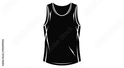 A stark black silhouette of a sleeveless athletic tank top against a plain white background silhouette high quality professional
