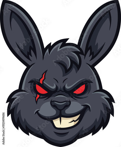 Dark Evil Cartoon Rabbit Head Logo – Bold Vector Mascot Illustration