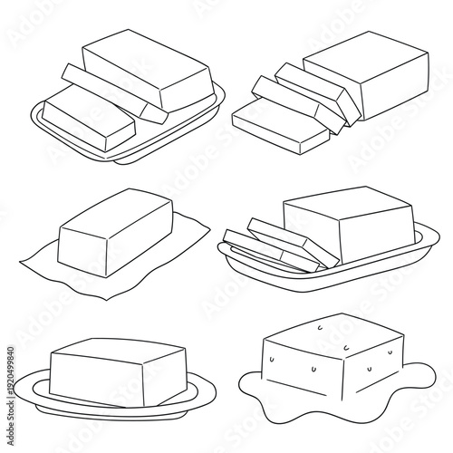 Hand-drawn doodle set of butters on a white background.