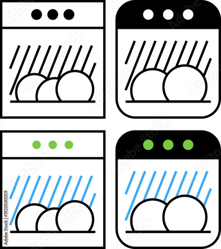 Icons for dishwasher safe labels in outline and color styles suitable for kitchen use