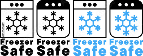 Different styles of freezer safe icons with text labels showing various designs and colors
