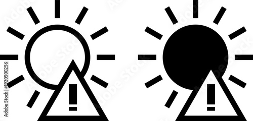 Warning signs with sun icons showing caution for heat or sunlight exposure during the day