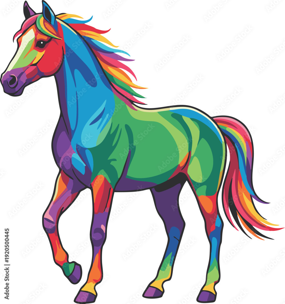 Obraz premium Vibrant Rainbow Horse Illustration - Vector Isolated (EPS)