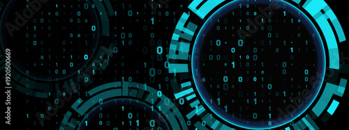 Futuristic technology background with streams of binary code numbers 0 and 1. Abstract digital concept for cybersecurity, big data, and matrix-style visuals.