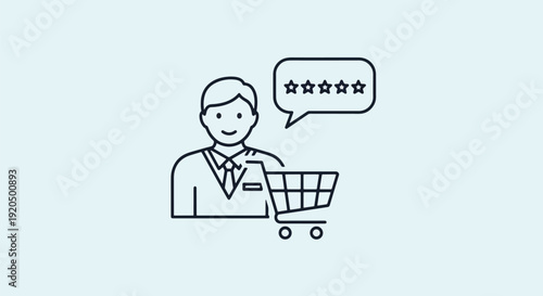 customer giving 5 star review on shopping.