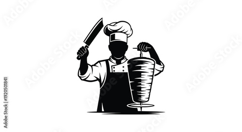 A black silhouette of a chef with a cooking skewer and hat showcasing culinary expertise silhouette high quality professional detailed